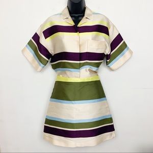 MSGM Striped Collared Shirt Skirt Set Silk Blend